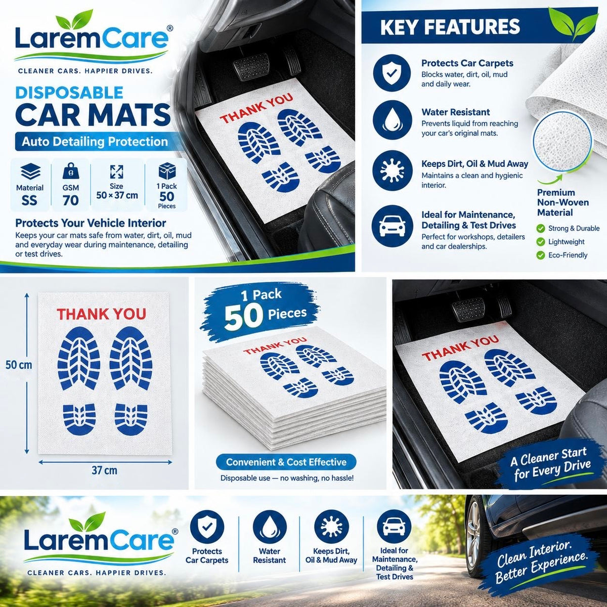 Disposable Non-Woven Car Mats – 100 pcs