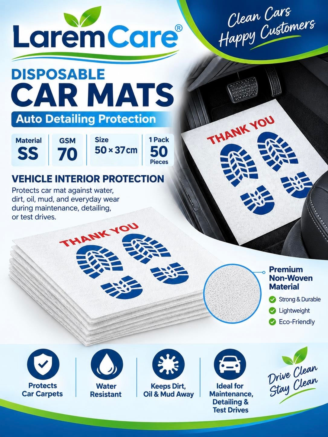 Disposable Non-Woven Car Mats – 100 pcs
