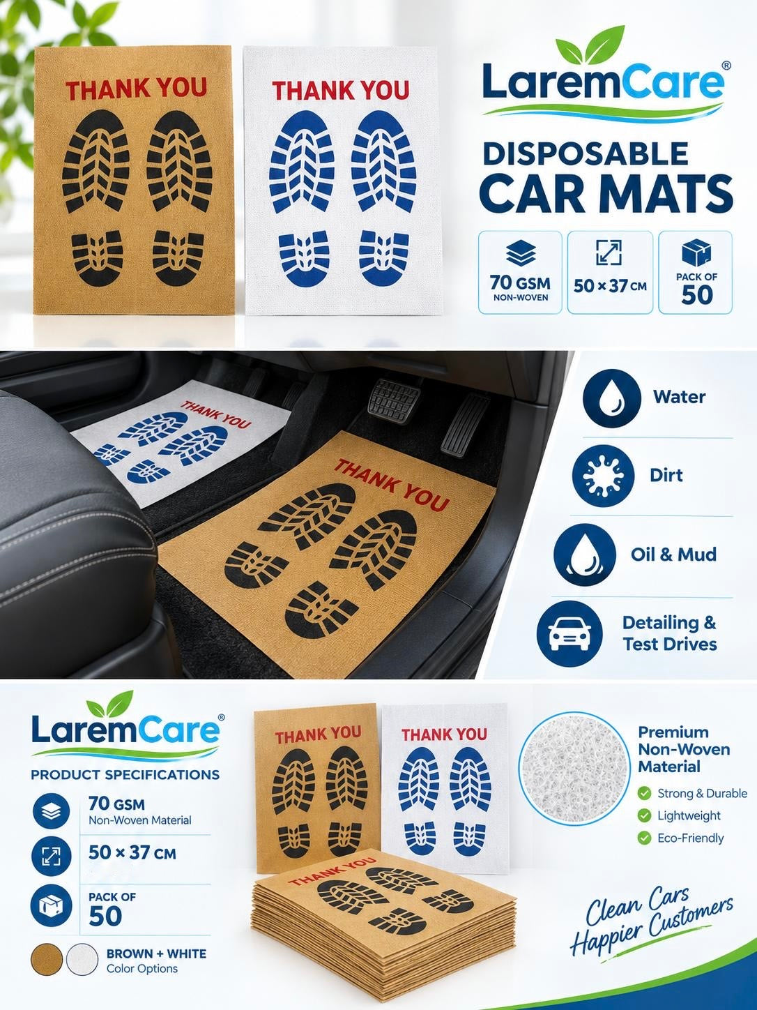Disposable Non-Woven Car Mats – 100 pcs