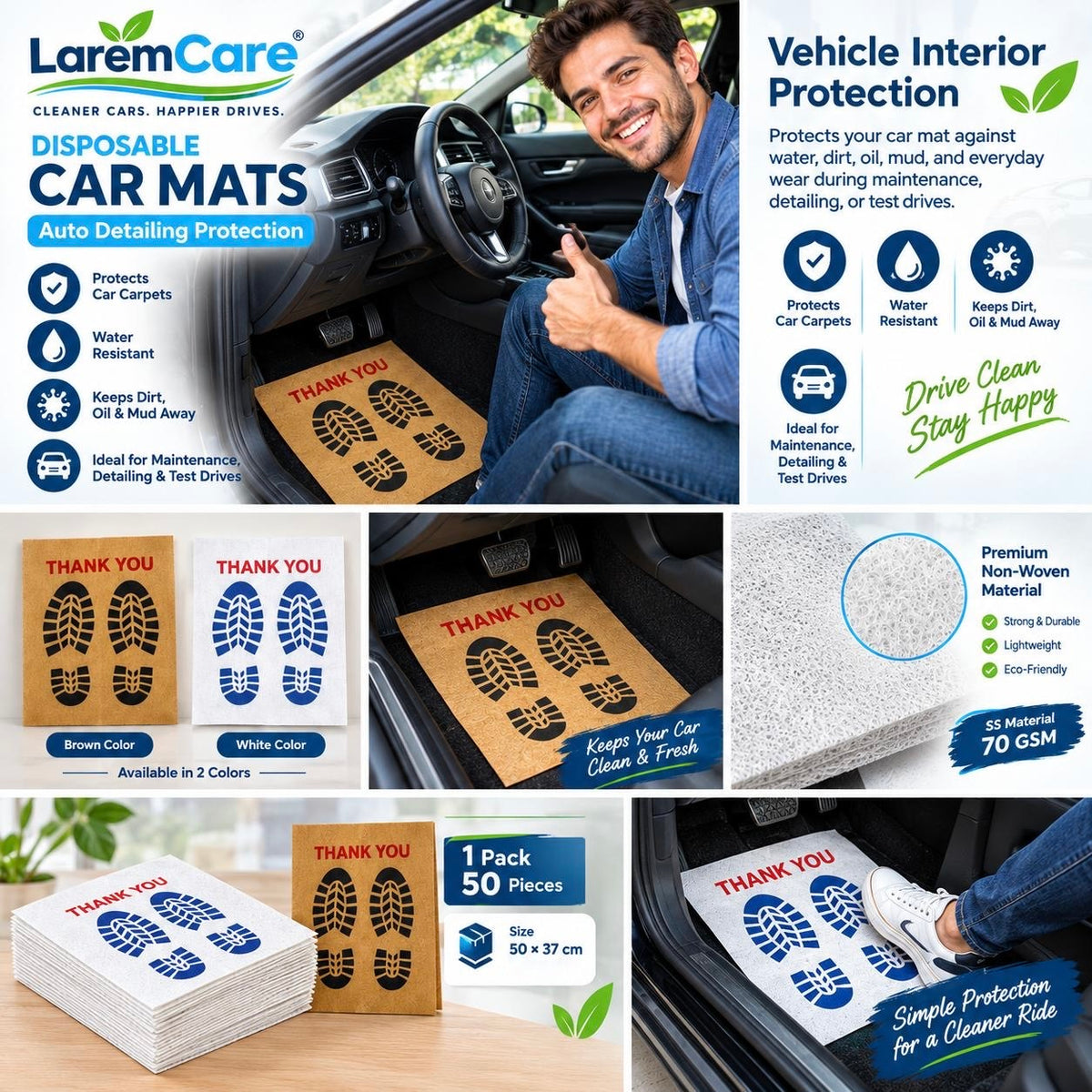 Disposable Non-Woven Car Mats – 100 pcs