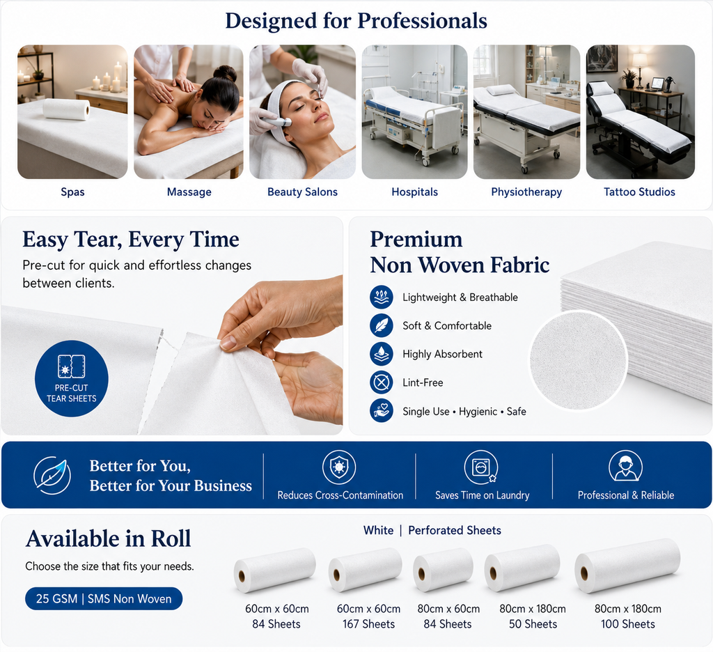 Non-Woven Disposable Bed Rolls 80x180 cm – 100 Sheets